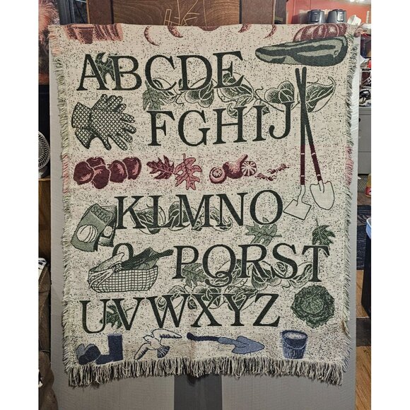 ABCs Of Gardening Throw Blanket 44”x56” Afghan Alphabet Tapestry - Picture 2 of 5